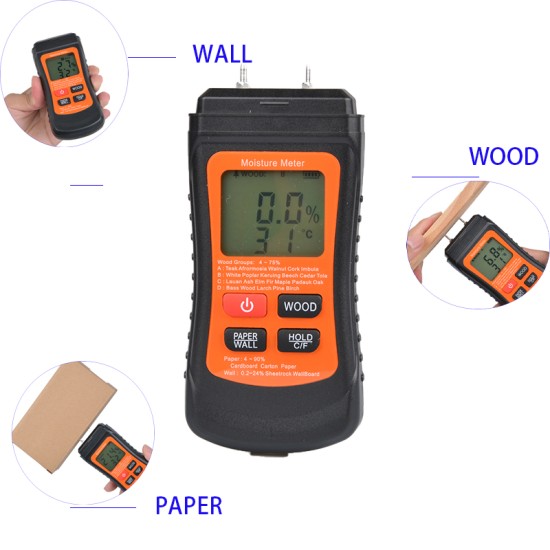 Two Pins Digital Wood Moisture Meter Humidity Tester Detector MT-02