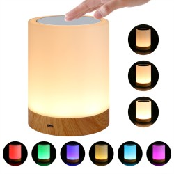 USB Charging LED Dimmable Colorful Night Lamp Wood Grain Bed Light Home Office Decoration Gift Colorful + Warm Light 4W