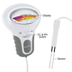 Water Quality PH and Chlorine Level CL2 Tester Digital 2-in-1 Meter Water Quality Analys White