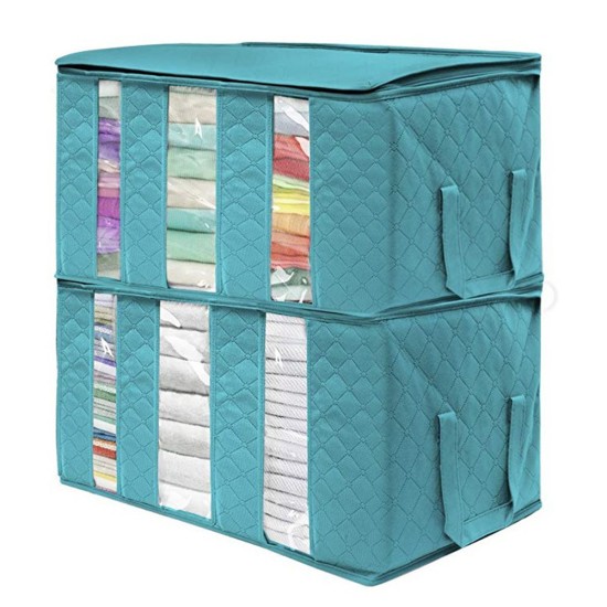 Waterproof Clothing Storage Box With Transparent Window Foldable Dust-proof Organizer blue