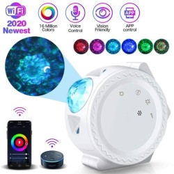 WiFi LED Night Light Projector Starry Projection Ocean Wave 6 Colors 360Degree Rotating Night Lamp white_With WiFi