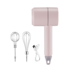 Wireless Electric Food Mixer Mini USB Rechargeable Handheld Egg Beater Baking Hand Mixer Household Kitchen Tools Pink