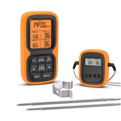 Wireless Thermometer LCD Large Screen with Dual Probe Kitchen Digital Cooking Food Thermometer Orange