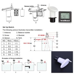Wireless Ultrasonic Tank Liquid Depth Level Meter with Temperature Sensor Water Level Gauge Digital Level Measuring Meter TS-FT002