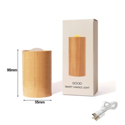 Wooden Candle Light Usb Rechargeable Air Blowing Candle Lamp Led Night Light for Home Bedroom Decoration short style