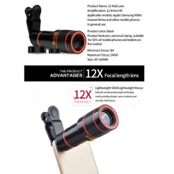 12x 8x Optical Zoom Macro HD Lens With Lens Cap Phone Clip For Smartphone Camera Lens 12X lens