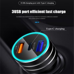 3.1A Dual USB Vehicle Charger TYPE-C Charge Interface Fast Car Charger Gold