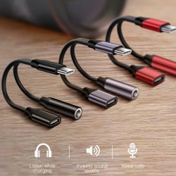 3.5mm Headphone Jack Type-C USB C Audio Adapter Earphone to Type C Charge Listen for USB-C Phone Without 3.5MM for Huawei Xiaomi gray