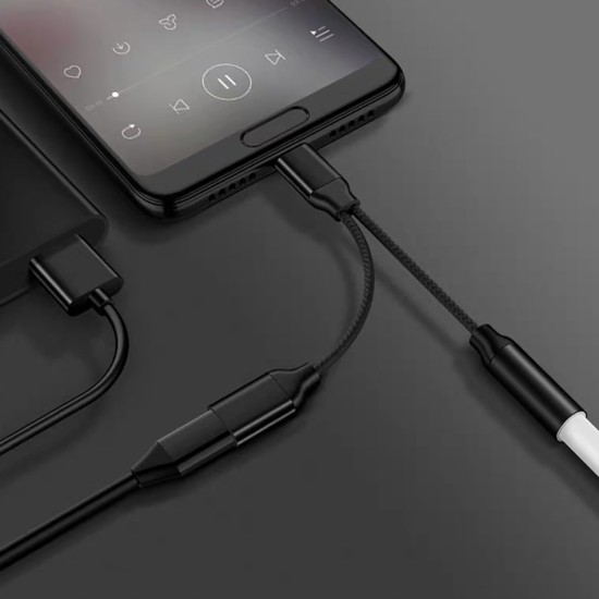 3.5mm Headphone Jack Type-C USB C Audio Adapter Earphone to Type C Charge Listen for USB-C Phone Without 3.5MM for Huawei Xiaomi gray