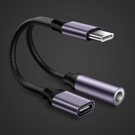 3.5mm Headphone Jack Type-C USB C Audio Adapter Earphone to Type C Charge Listen for USB-C Phone Without 3.5MM for Huawei Xiaomi black