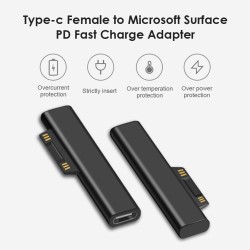 Aluminum Alloy Cable  Adapter Compatible For Microsoft Pro3/4/5/6 Charging Cable Adapter Type-c Female To Surface Magnetic Suction Head black