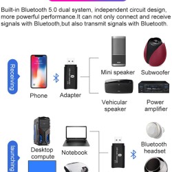 Bluetooth 5.0 Speaker Amplifier TV USB Computer AUX Audio Adapter black
