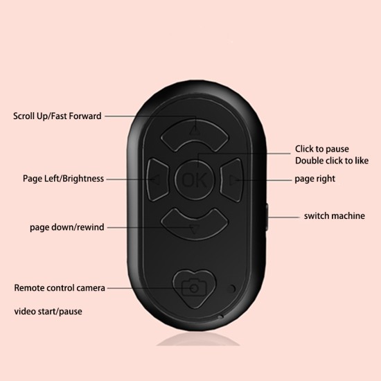 USB Remote Control Self-timer Wireless Rechargeable Bluetooth Shutter Release Selfie Turn Page Controller Black