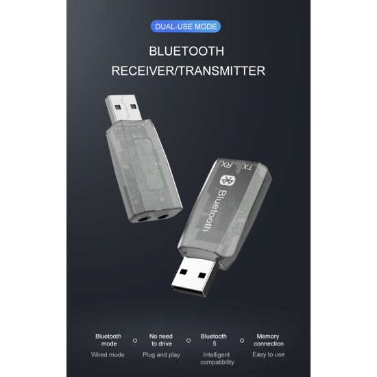 Universal USB Bluetooth 5.0 TV Computer Wireless Audio Receiver Transmitter Adapter Transparent