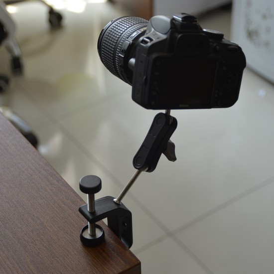 VELEDGE Magic Arm Mount CNC Maching Double Ball Head with 1/4'' Screw for Phone Monitor Gimbal Camera Video Light Tripod black
