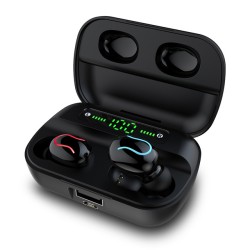 Q82 TWS Bluetooth 5.0 Earphones with LED Digital Display Charging Compartment Mobile Power Bank Travel Headset black
