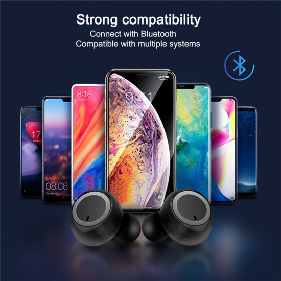 TWS Earphones Bluetooth5.0 Binaural Stereo In-ear Wireless Headset with Charging Bin Call Conversation Support Sports Headphones  gold ring