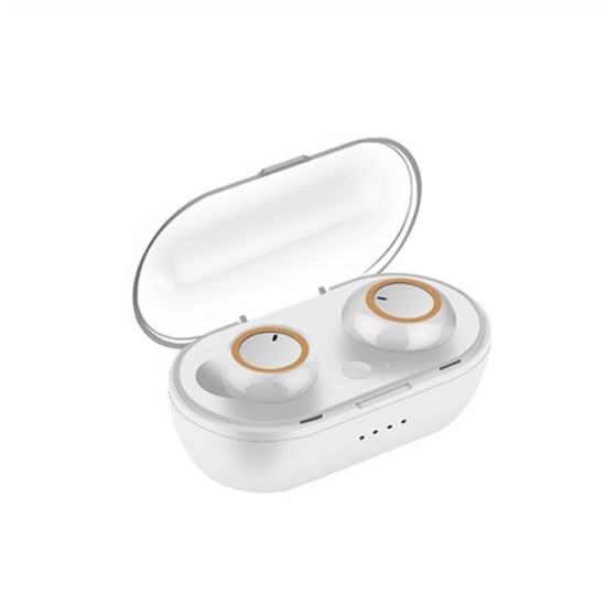 TWS Earphones Bluetooth5.0 Binaural Stereo In-ear Wireless Headset with Charging Bin Call Conversation Support Sports Headphones  gold ring
