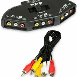 3-Way RCA Switcher Splitter 3 in 1 out RCA Audio Video AV Selector with Cable black