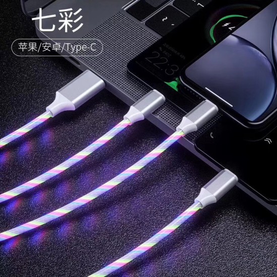 3-in-1 USB to Micro USB Type-C Lighting 2A LED Fast Charging Data Cable Adapter for Mobile Phones colorful
