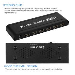 3D 1080p 5-port 5-in-1 HDMI Audio Video Converter Switch with Remote Control for PC DVD Projector