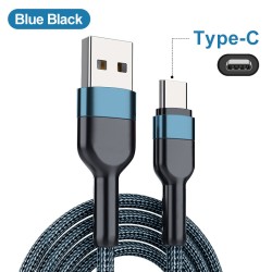 5A Fast Charging Data Cable 480mbps Data Transmission Type-c Cable Cord Line for IOS Huawei Black Blue 2 Meters