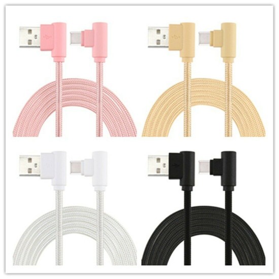 Braid USB Nylon Charging Cable L Shape Line for Type-c Android Xiaomi micro (black)