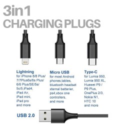 Fast USB Charging Cable Universal 3 in 1 Multi Function Cell Phone Cord Charger  blue