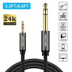 Gold Plated 3.5mm to 6.35mm Audio Cable Connecting Mobile Phone Laptop Converter Line Connectors 1M