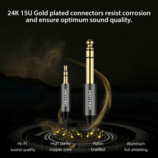 Gold Plated 3.5mm to 6.35mm Audio Cable Connecting Mobile Phone Laptop Converter Line Connectors 1M