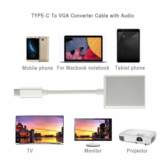 USB 3.1 Type C to VGA Adapter USB-C Male to VGA 1080p Female Converter Gold