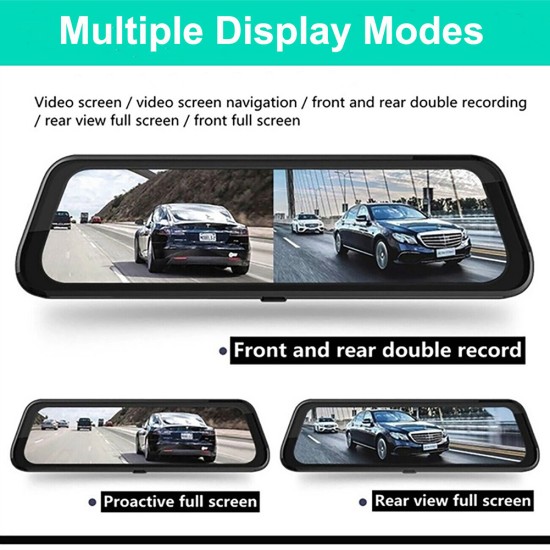 10-inch Streaming Media Rearview Mirror Recorder 1080P HD 2.5d Full Screen Reversing Recorder Black