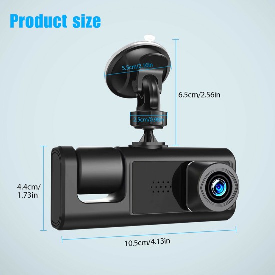 2-inch Screen Car Driving Recorder 3-way HD 1080P 3-lens Parking Monitoring Dvr Video Recorder Black