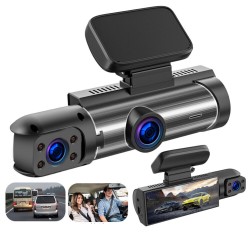 Dash Cam 3.16-inch Dual-lens Driving Recorder Front Inside Camera G-sensor HD Night Vision Wide-angle Car Dvr Black