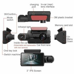 Dual Lens Car Video Recorder HD 1080P Dash Cam 3.0 Inch Ips Camera Night Vision G Sensor