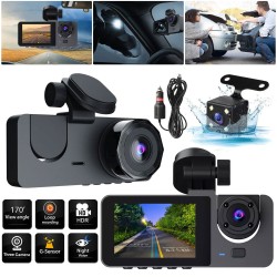 Y15 Car Dvr Dash Cam 3 Cameras Ips Hd 1080p Wide Angle Video Recorder G-sensor Motion Detection Camcorder Black