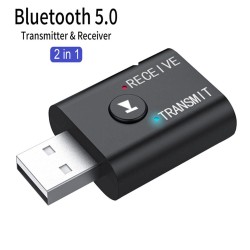 2-in-1 USB Bluetooth Audio Transmitter Smart Receiver Plug and Play For TV PC Headphones  black