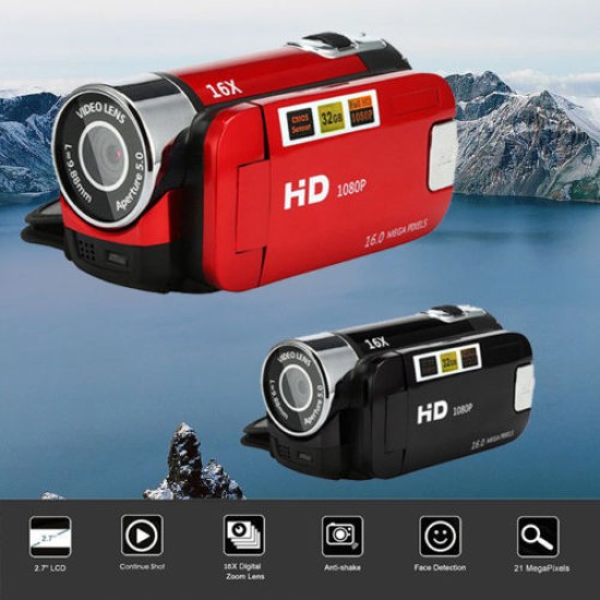 2.7 inch LCD Screen 16X Digital Zoom Video Camcorder HD Handheld Digital Camera  red EU plug