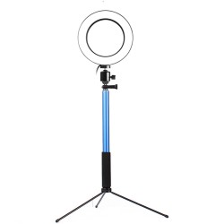 3 in 1 LED Ring Light Photo Photography Dimmable Video for Smartphone with Tripod Selfie Stick & Phone Holder Blue 26CM