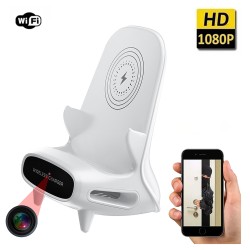 Wireless Charger Camera HD 1080p Mobile Phone Video Shooting Adapter Night Version Cctv Camcorder White