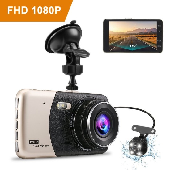 Car DVR Dash Camera Car Traffic Recorder HD Night Vision 1080P Dual Lens Reversing Image Integrative Camera  Silver + black