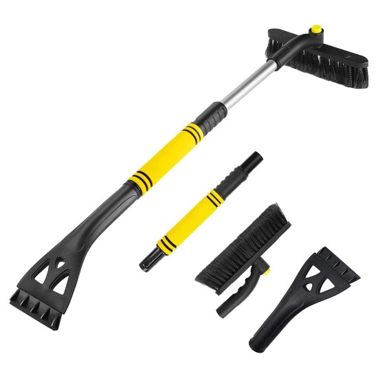 3-in-1 Expandable Car Ice Scraper with Snow Sweeping Brush Windshield Defrost Shovel Tool Yellow