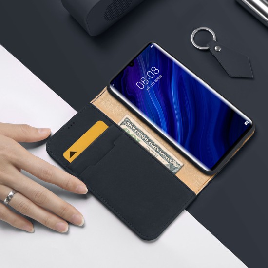 DUX DUCIS For Huawei P30 pro Luxury Genuine Leather Magnetic Flip Cover Full Protective Case with Bracket Card Slot black_Huawei P30 pro