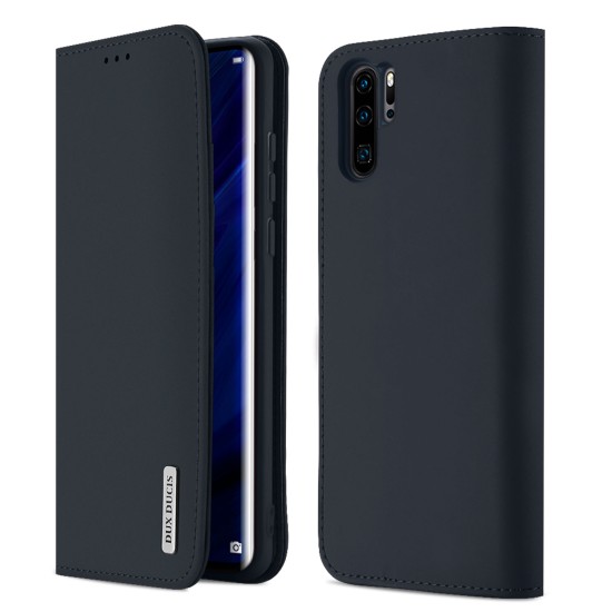 DUX DUCIS For Huawei P30 pro Luxury Genuine Leather Magnetic Flip Cover Full Protective Case with Bracket Card Slot blue_Huawei P30 pro