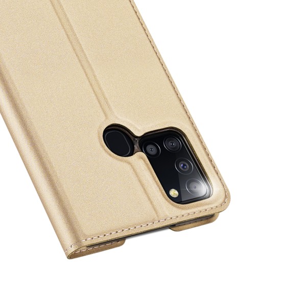 DUX DUCIS for Samsung A21s/A51 5G Magnetic Protective Case Bracket with Card Slot Leather Mobile Phone Cover Tyrant Gold