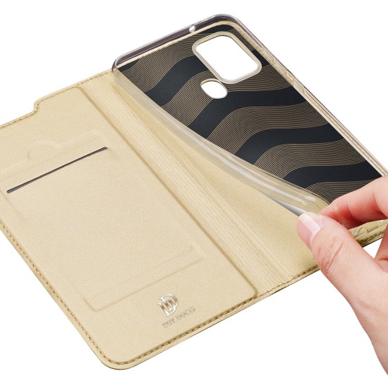 DUX DUCIS for Samsung A21s/A51 5G Magnetic Protective Case Bracket with Card Slot Leather Mobile Phone Cover Tyrant Gold