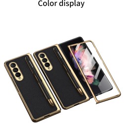 Leather Folding Mobile Phone  Case All-inclusive Anti-drop Creative Pen Slot Mobile Phone Cover Compatible For Zfold3/w22 Black