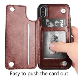 Multifunction Magnetic Leather Wallet Case Card Slot Shockproof Full Protection Cover for iPhone X 7/8 7/8 Plus brown