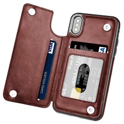 Multifunction Magnetic Leather Wallet Case Card Slot Shockproof Full Protection Cover for iPhone X 7/8 7/8 Plus brown-PXBC