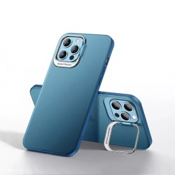 Ultra Thin Metal Stand Phone Case Camera Protector Shockproof Cover Blue for iPhone 14 Pro